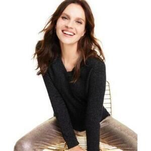 Charter Club Cashmere-Metallic V-Neck Sweat Classic Black M